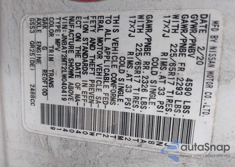 2020 Nissan Rogue S Fwd z USA, uszkodzony, nr VIN JN8AT2MT2LW040419